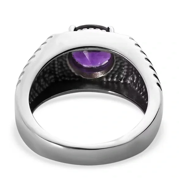 💜NWOT💜 Men's Amethyst Solitaire Ring In 316L Stainless Steel Size 10 - Picture 4 of 4